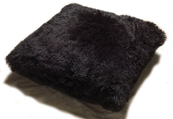 Set of 2 Shaggy Fur Toss Throw Pillows, BLACK