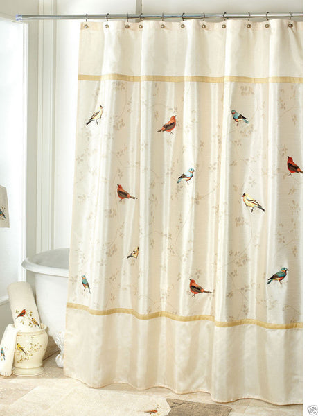 Avanti Linens Gilded Birds Fabric Shower Curtain, Ivory