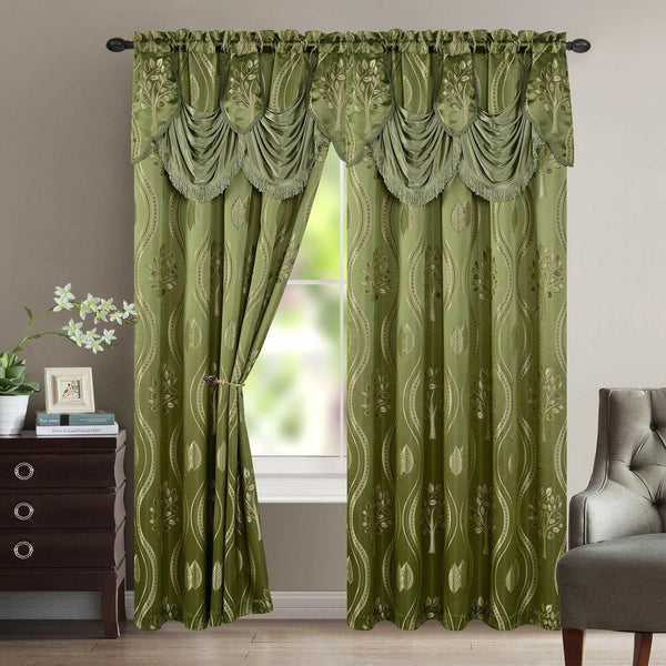 2 AURORA CURTAIN PANELS WITH ATTACHED AUSTRIAN VALANCE 84 inches long window