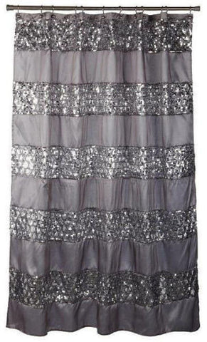 Popular Bath Sinatra Fabric Shower Curtain, Silver with Sequins