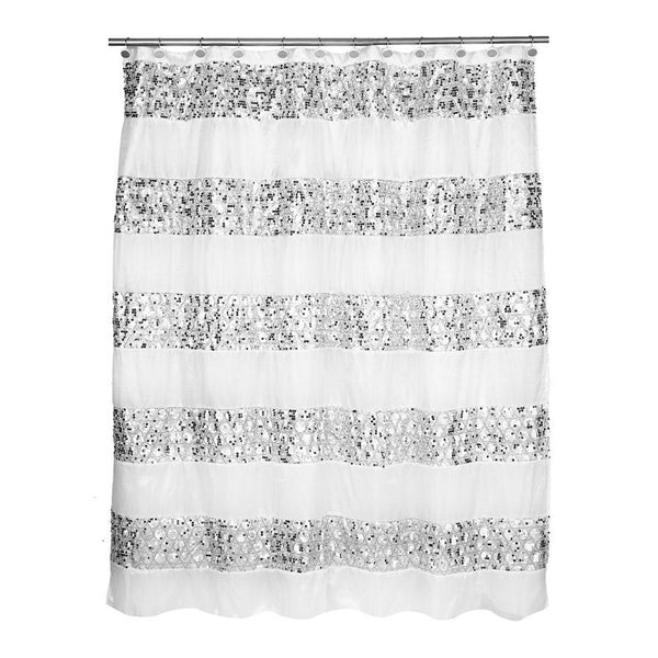 Popular Bath Sinatra WHITE Fabric Shower Curtain with Sequins
