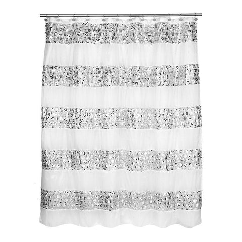 Popular Bath Sinatra WHITE Fabric Shower Curtain with Sequins